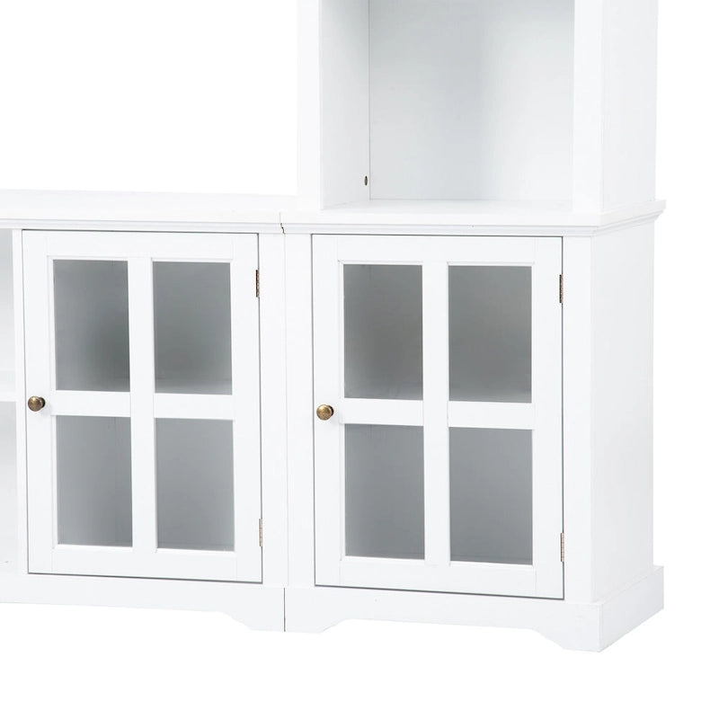 Entertainment Wall Unit with Bridge, Tempered Glass Doors for TVs Up to 70