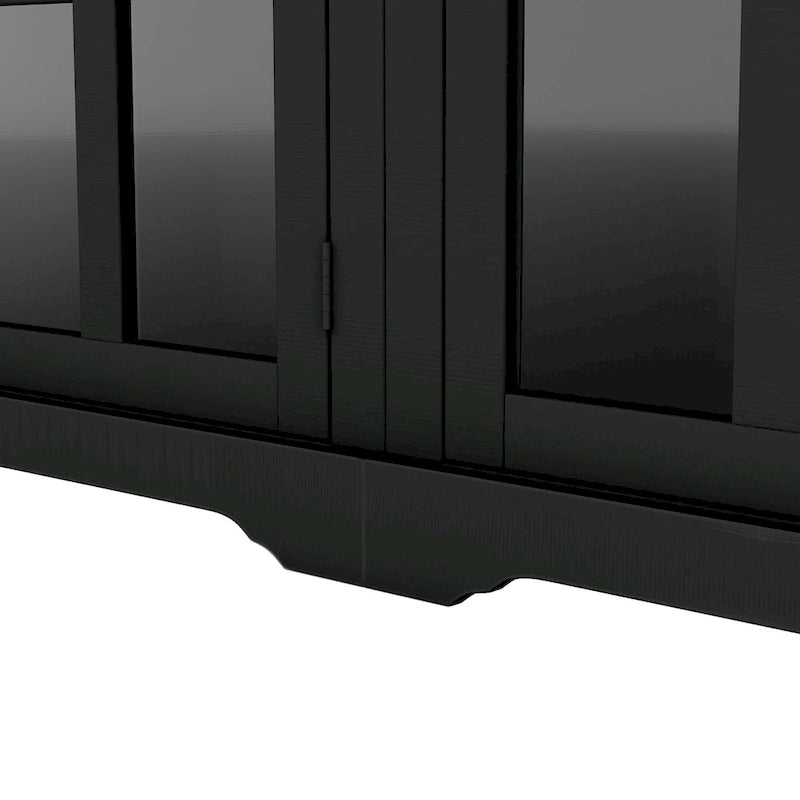 Entertainment Wall Unit with Bridge, Tempered Glass Doors for TVs Up to 70