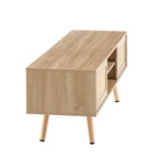 55.12  TV Stand with Double Sliding Doors, Solid Wood Legs and Adjustable Shelf for Living Room