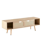 55.12  TV Stand with Double Sliding Doors, Solid Wood Legs and Adjustable Shelf for Living Room