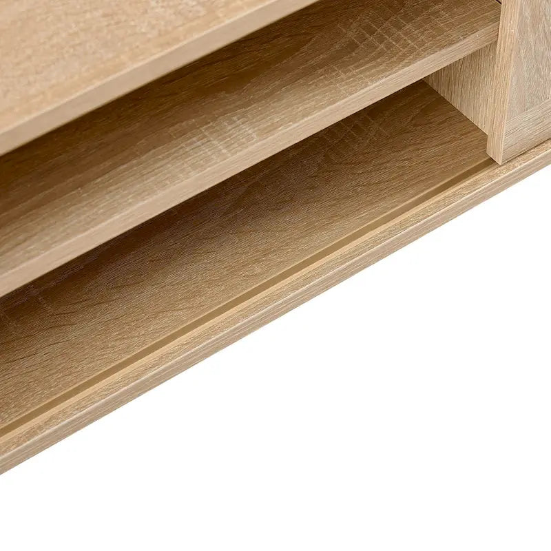 55.12  TV Stand with Double Sliding Doors, Solid Wood Legs and Adjustable Shelf for Living Room