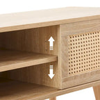 55.12  TV Stand with Double Sliding Doors, Solid Wood Legs and Adjustable Shelf for Living Room