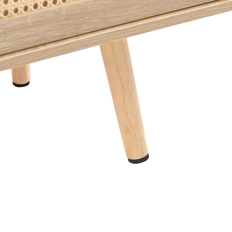 55.12  TV Stand with Double Sliding Doors, Solid Wood Legs and Adjustable Shelf for Living Room