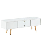 55.12  TV Stand with Double Sliding Doors, Solid Wood Legs and Adjustable Shelf for Living Room