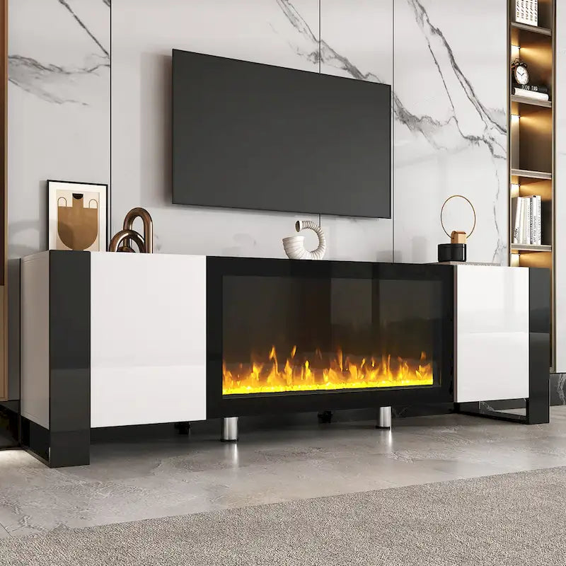 Modern 68.1  Fireplace TV Stand with 2 Large Cabinets for TVs up to 78 