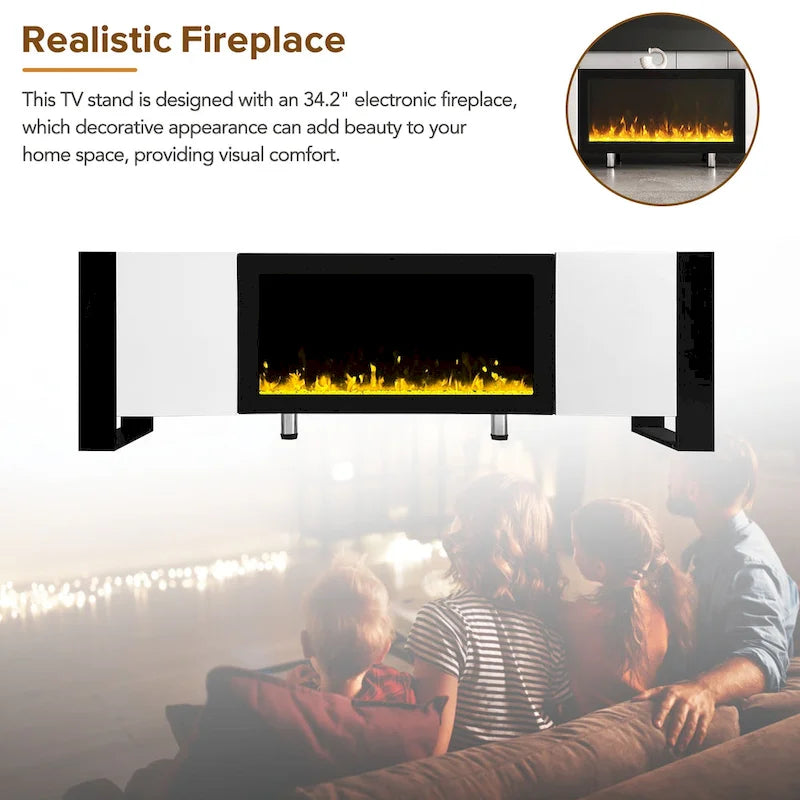 Modern 68.1  Fireplace TV Stand with 2 Large Cabinets for TVs up to 78