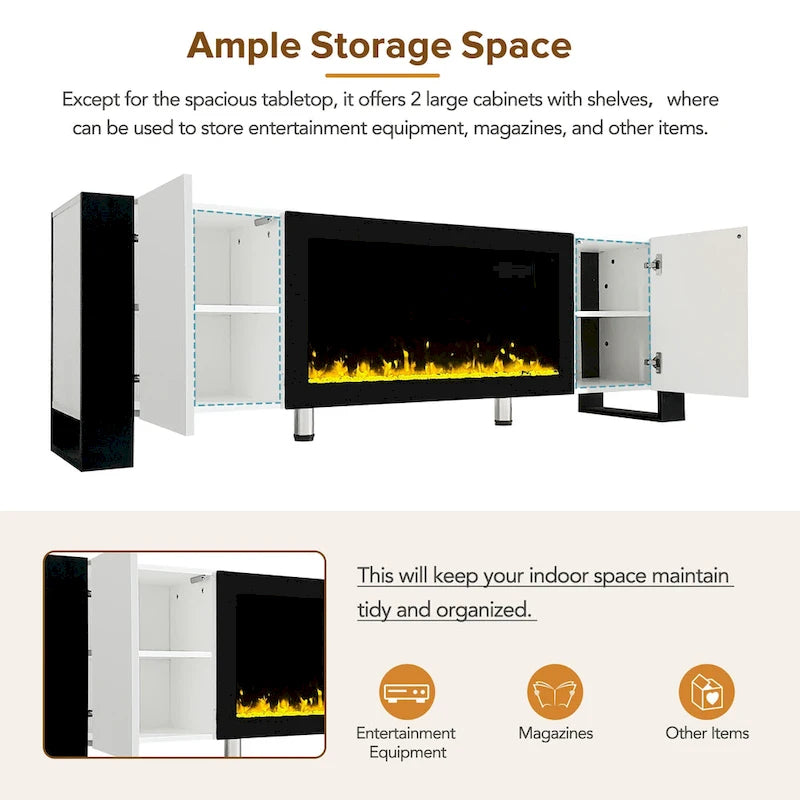 Modern 68.1  Fireplace TV Stand with 2 Large Cabinets for TVs up to 78