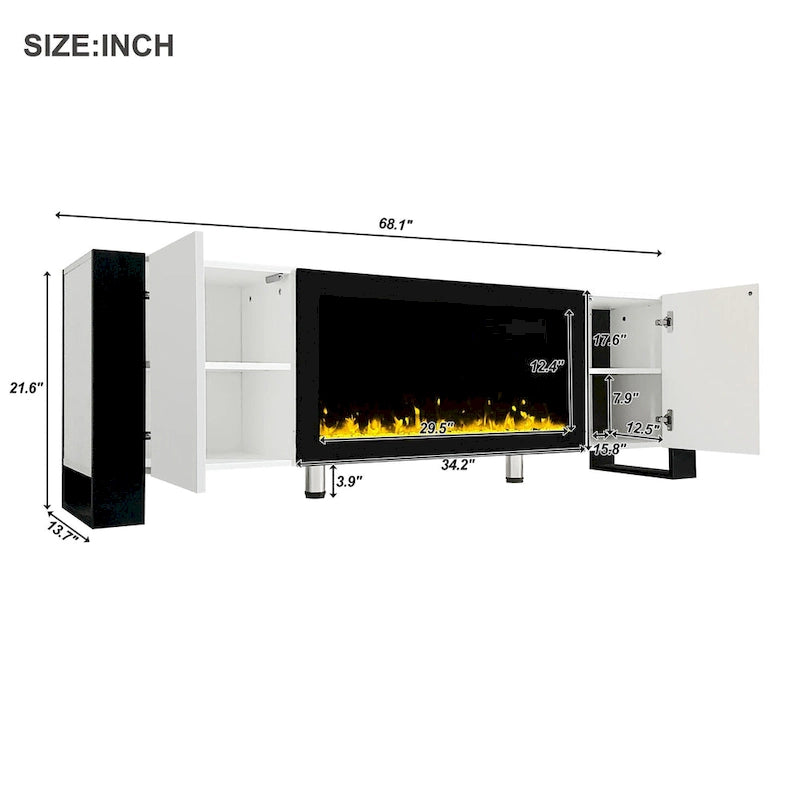 Modern 68.1  Fireplace TV Stand with 2 Large Cabinets for TVs up to 78