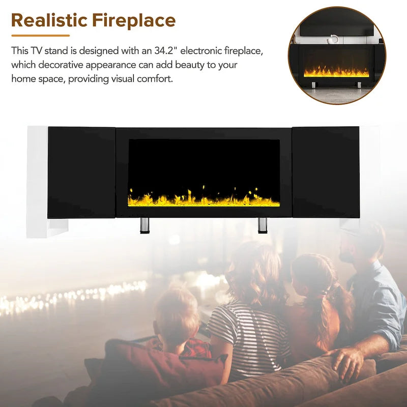 Modern 68.1  Fireplace TV Stand with 2 Large Cabinets for TVs up to 78