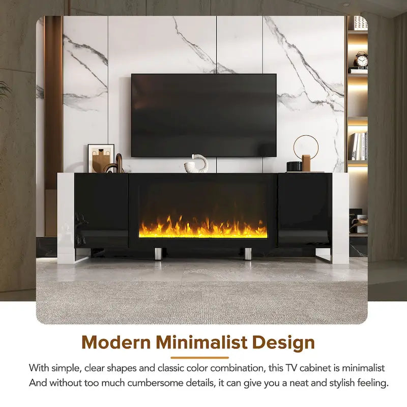 Modern 68.1  Fireplace TV Stand with 2 Large Cabinets for TVs up to 78