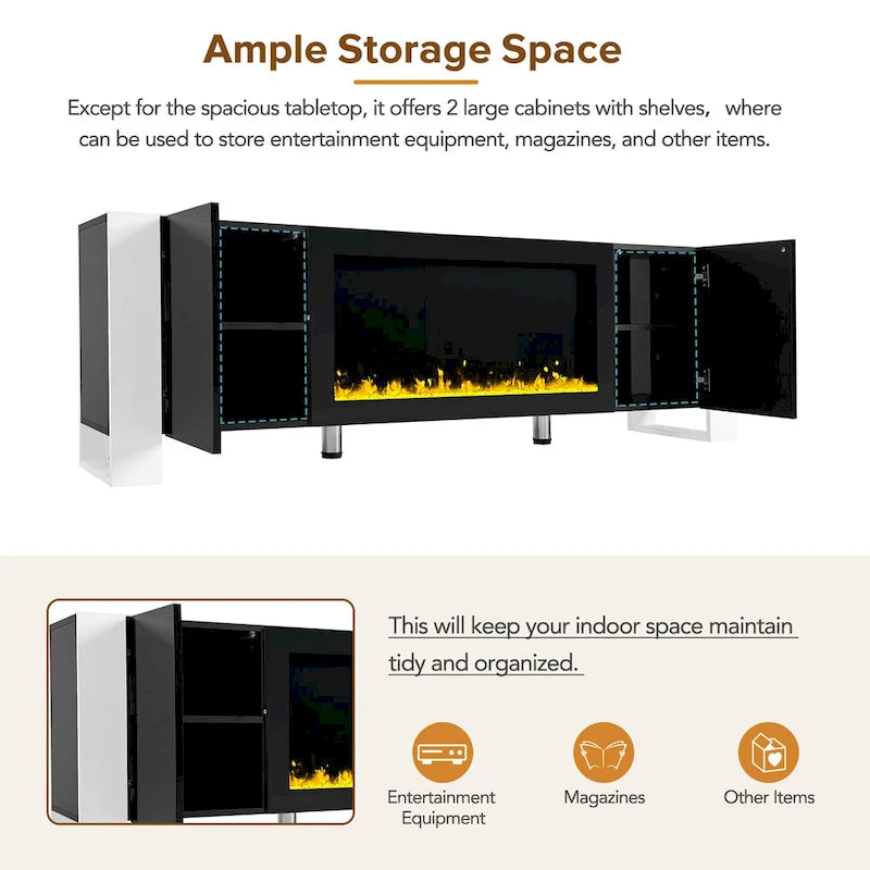 Modern 68.1  Fireplace TV Stand with 2 Large Cabinets for TVs up to 78