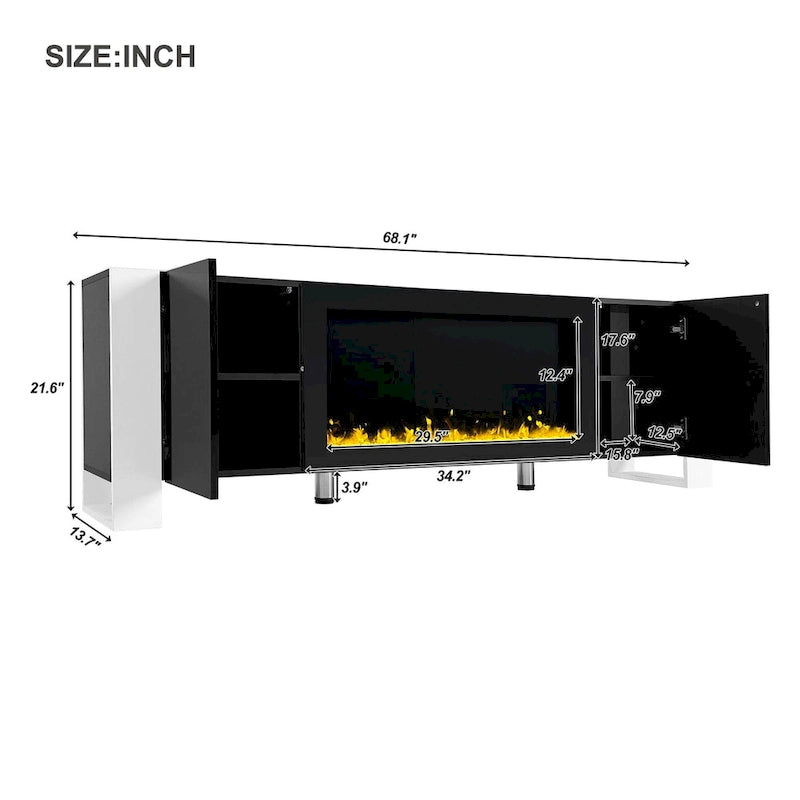 Modern 68.1  Fireplace TV Stand with 2 Large Cabinets for TVs up to 78