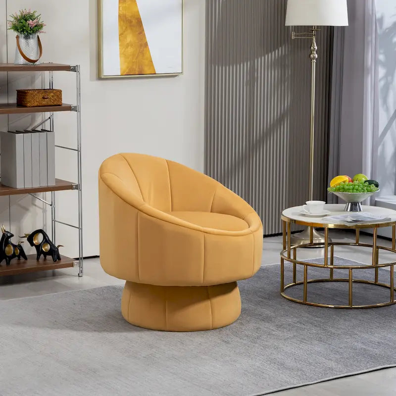 Modern 28.75  Velvet Upholstered 360 Swivel Accent Chair with Wood Frame and Waist Cushion