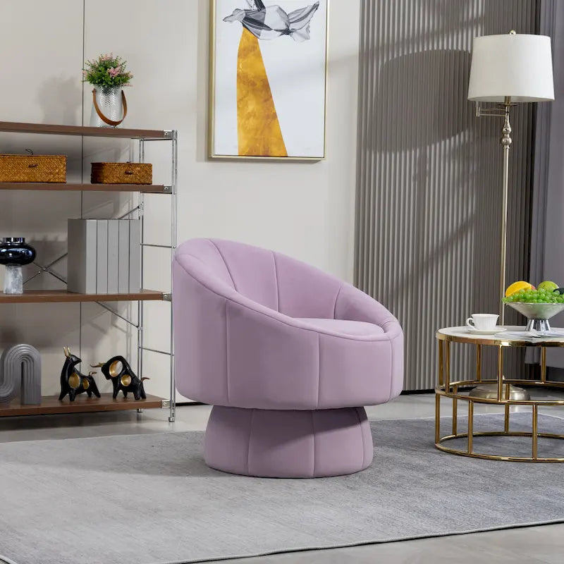 Modern 28.75  Velvet Upholstered 360 Swivel Accent Chair with Wood Frame and Waist Cushion