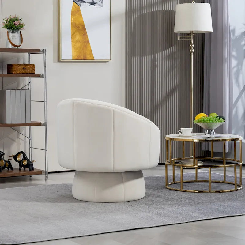 Modern 28.75  Velvet Upholstered 360 Swivel Accent Chair with Wood Frame and Waist Cushion