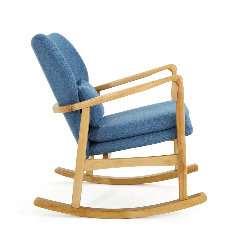 Solid Wood Rocking Chair with Linen Cushion and Premium Handcrafted