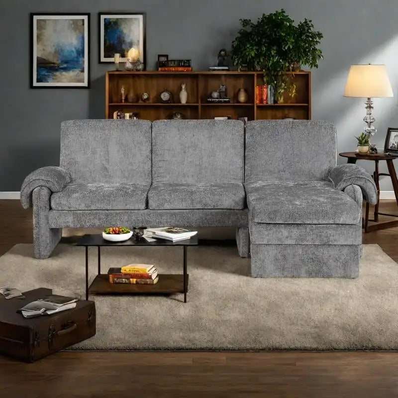 94.1  Chenille L-Shaped Futon Sofa with Adjustable Backrest & Reversible Chaise