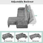 94.1  Chenille L-Shaped Futon Sofa with Adjustable Backrest & Reversible Chaise