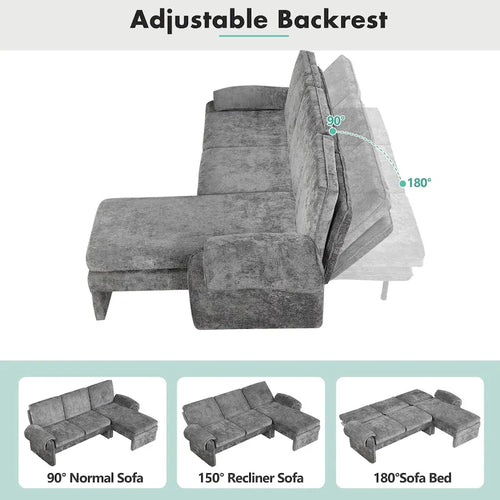 94.1  Chenille L-Shaped Futon Sofa with Adjustable Backrest & Reversible Chaise