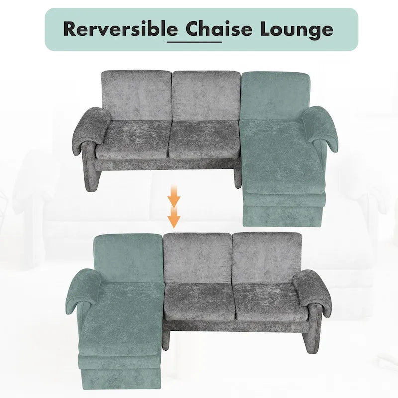 94.1  Chenille L-Shaped Futon Sofa with Adjustable Backrest & Reversible Chaise