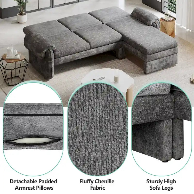 94.1  Chenille L-Shaped Futon Sofa with Adjustable Backrest & Reversible Chaise