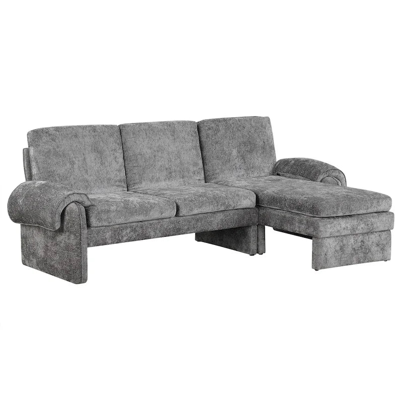 94.1  Chenille L-Shaped Futon Sofa with Adjustable Backrest & Reversible Chaise