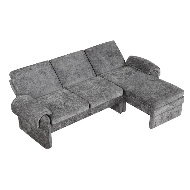 94.1  Chenille L-Shaped Futon Sofa with Adjustable Backrest & Reversible Chaise
