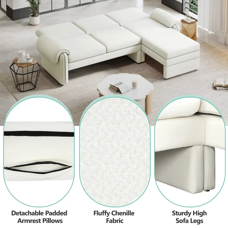 94.1  Chenille L-Shaped Futon Sofa with Adjustable Backrest & Reversible Chaise