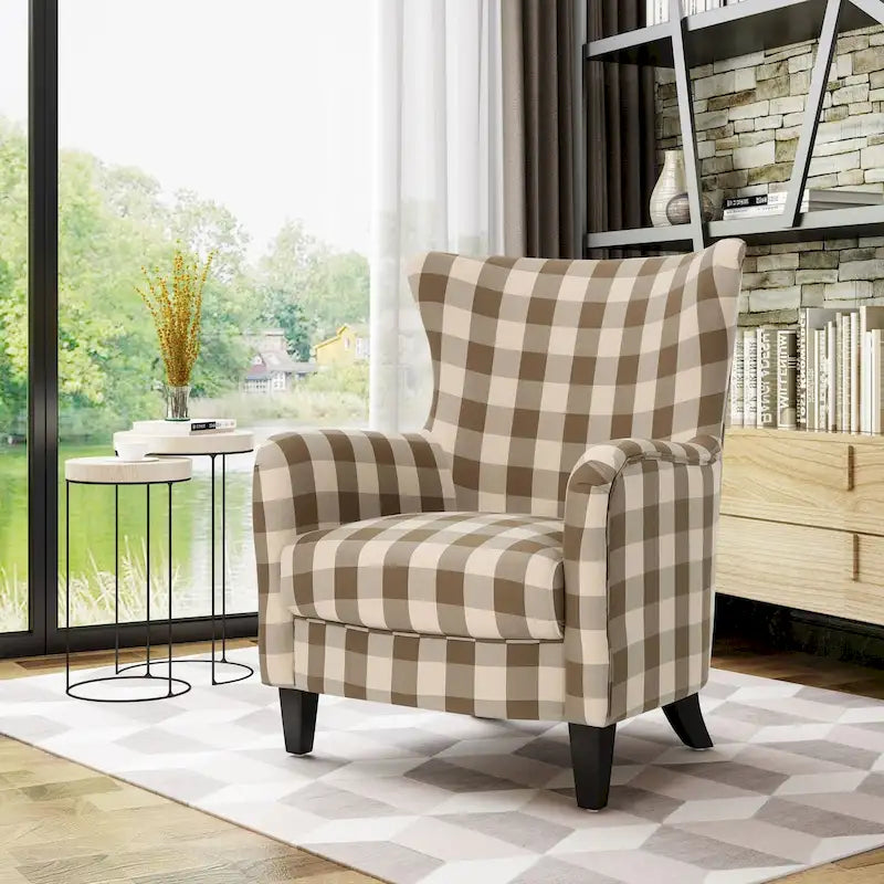 Modern Retro 30.25  High Back Upholstered Arm Chair with Wood Legs for Living Room