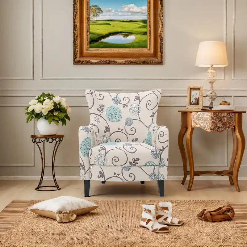 Modern Retro 30.25  High Back Upholstered Arm Chair with Wood Legs for Living Room