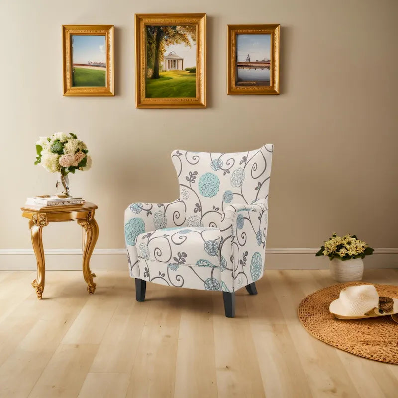 Modern Retro 30.25  High Back Upholstered Arm Chair with Wood Legs for Living Room
