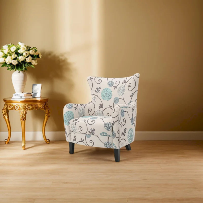 Modern Retro 30.25  High Back Upholstered Arm Chair with Wood Legs for Living Room