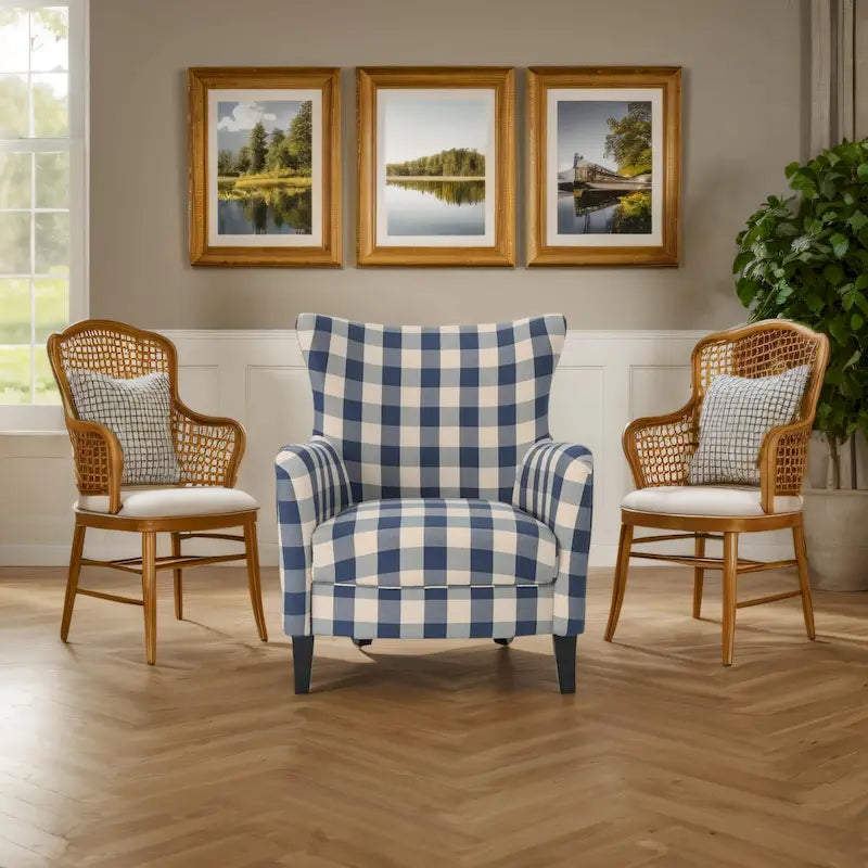 Modern Retro 30.25  High Back Upholstered Arm Chair with Wood Legs for Living Room