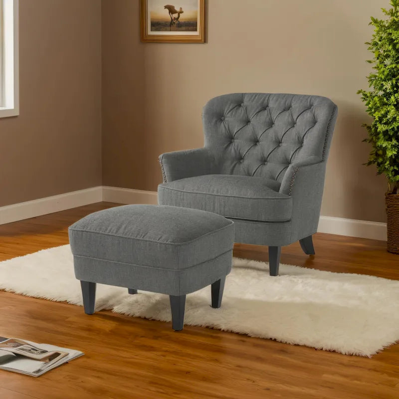 Modern 32.5  Upholstered Club Chair with Ottoman Set amd Nailheads for Living Room