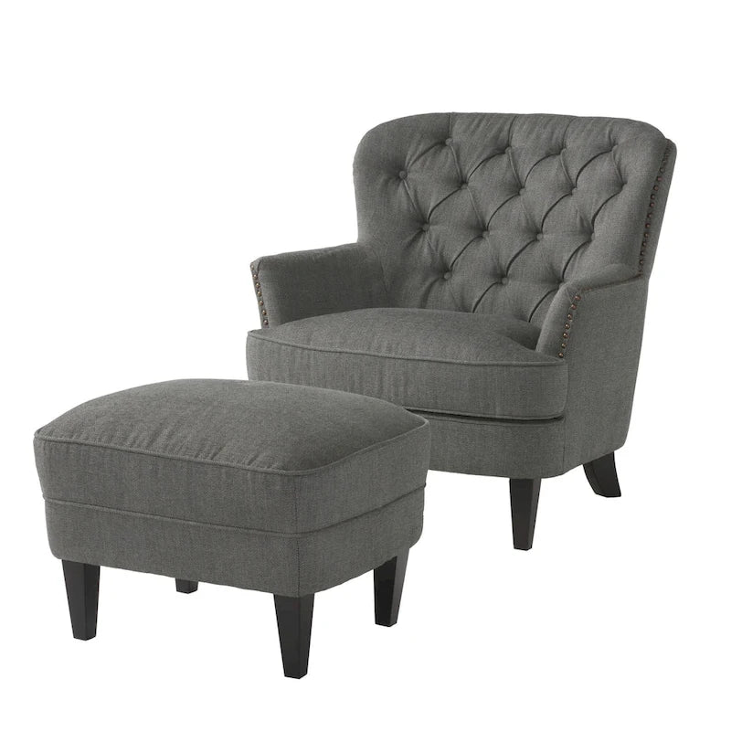 Modern 32.5  Upholstered Club Chair with Ottoman Set amd Nailheads for Living Room