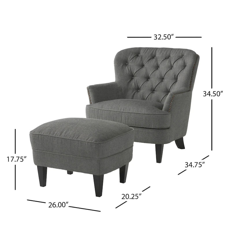 Modern 32.5  Upholstered Club Chair with Ottoman Set amd Nailheads for Living Room