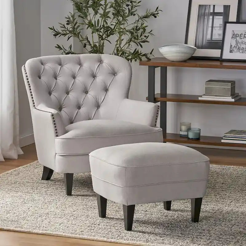 Modern 32.5  Upholstered Club Chair with Ottoman Set amd Nailheads for Living Room
