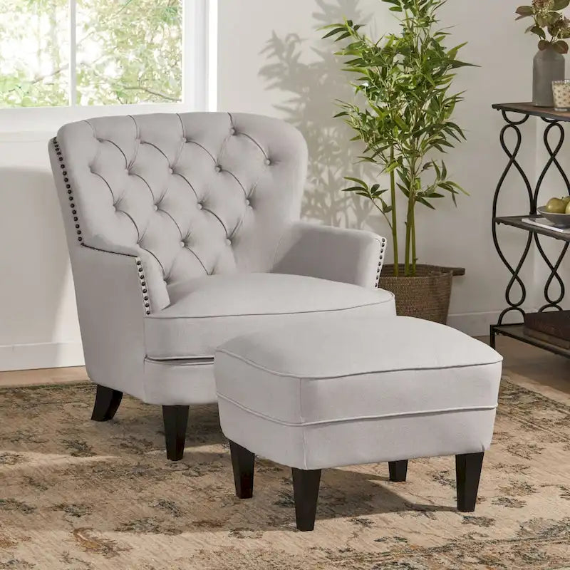 Modern 32.5  Upholstered Club Chair with Ottoman Set amd Nailheads for Living Room