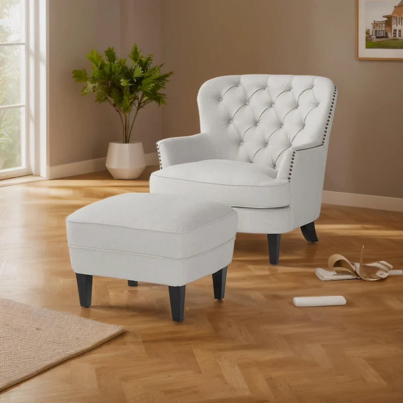 Modern 32.5  Upholstered Club Chair with Ottoman Set amd Nailheads for Living Room