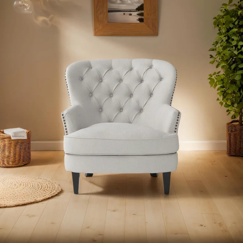 Modern 32.5  Upholstered Club Chair with Ottoman Set amd Nailheads for Living Room