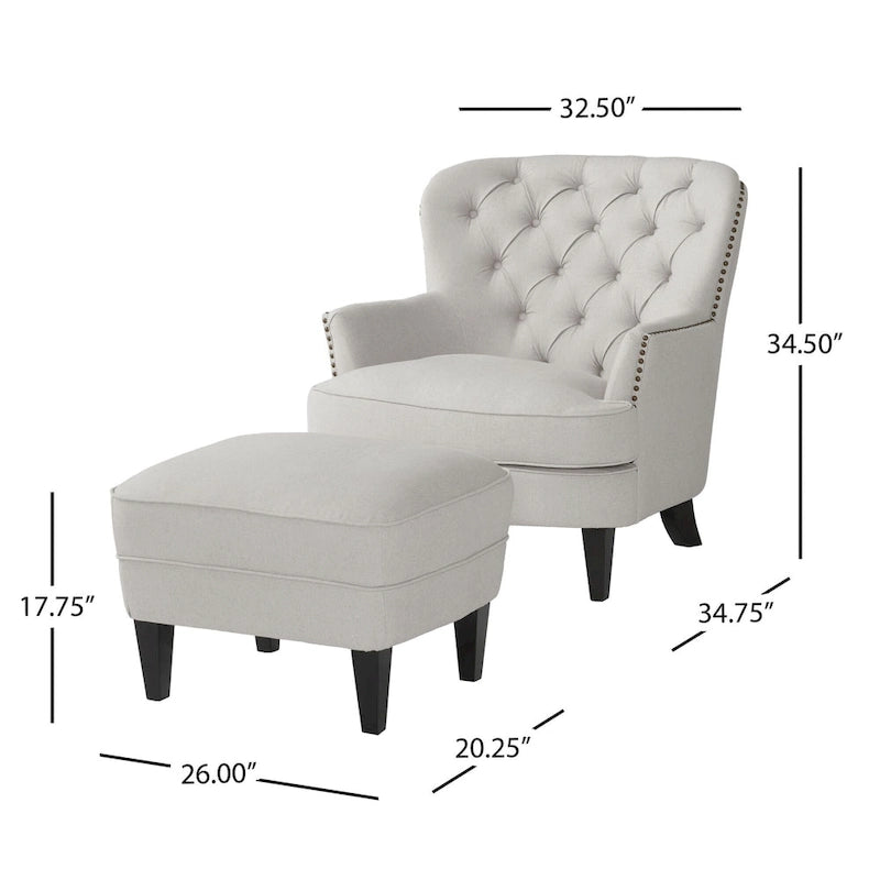 Modern 32.5  Upholstered Club Chair with Ottoman Set amd Nailheads for Living Room