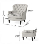 Modern 32.5  Upholstered Club Chair with Ottoman Set amd Nailheads for Living Room