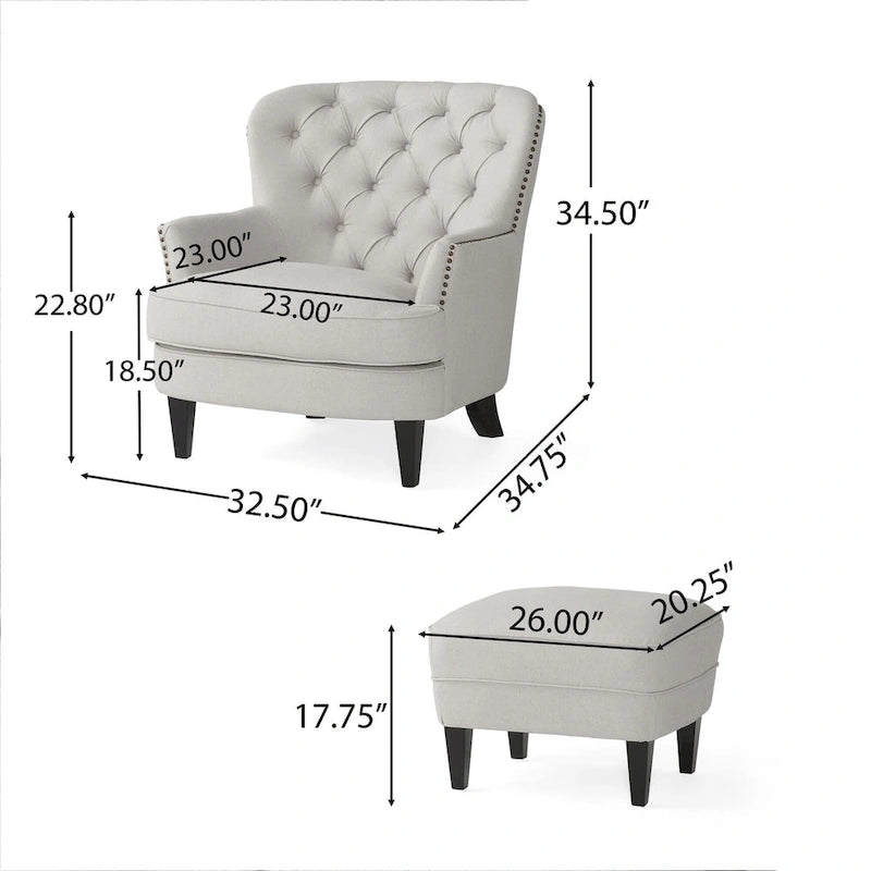 Modern 32.5  Upholstered Club Chair with Ottoman Set amd Nailheads for Living Room