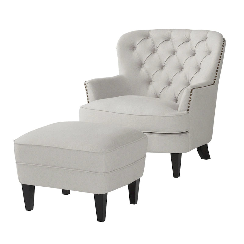 Modern 32.5  Upholstered Club Chair with Ottoman Set amd Nailheads for Living Room