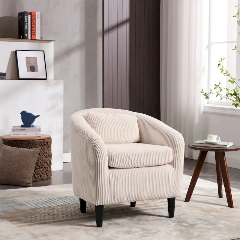 Modern 24.8  Upholstered Barrel Chair with Wood Legs and Pillows for Living Room
