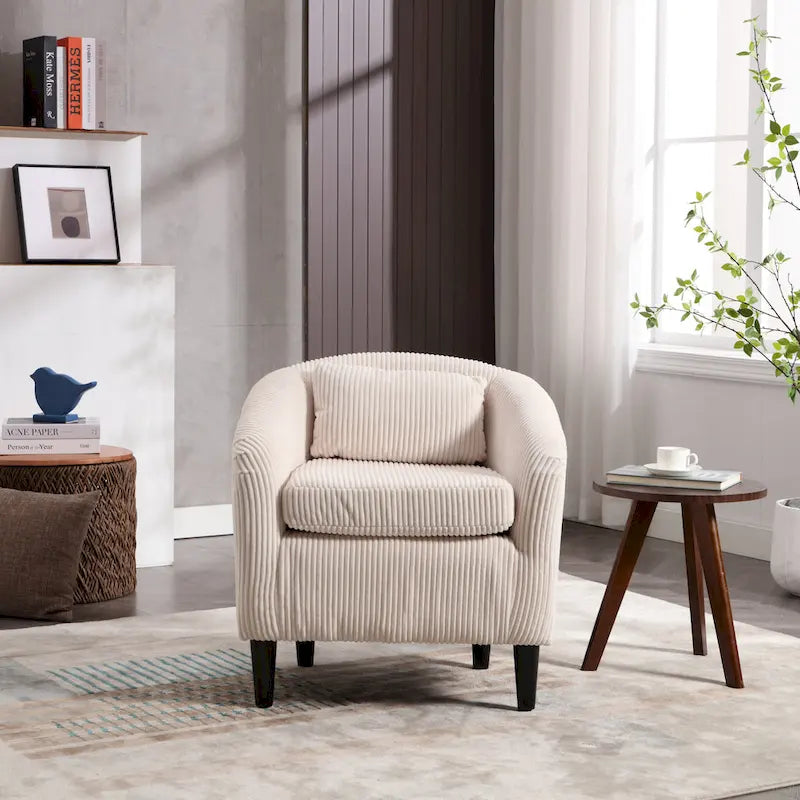 Modern 24.8  Upholstered Barrel Chair with Wood Legs and Pillows for Living Room