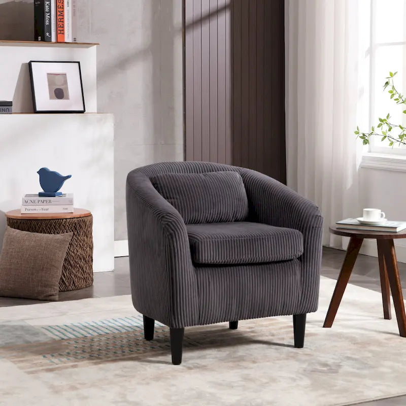 Modern 24.8  Upholstered Barrel Chair with Wood Legs and Pillows for Living Room