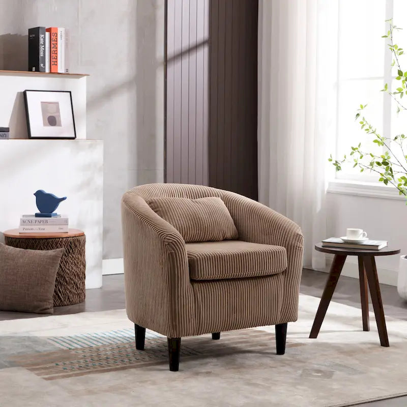 Modern 24.8  Upholstered Barrel Chair with Wood Legs and Pillows for Living Room