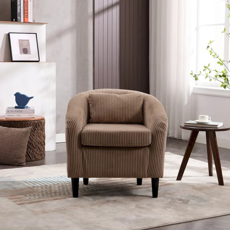 Modern 24.8  Upholstered Barrel Chair with Wood Legs and Pillows for Living Room