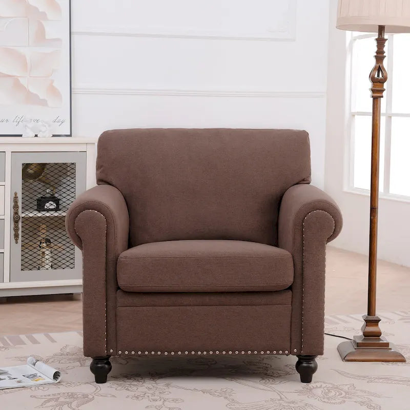 Brown Modern 37.4  Upholstered Accent Chair with Solid Wood Frame and Nailheads for Living Room